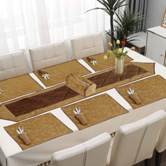 14 Pcs Quilted Velvet Table Runner Set Oblivion Golden