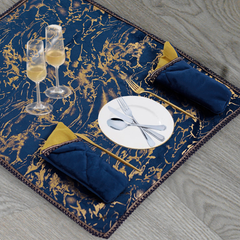 18 Pcs Quilted Velvet Table Runner Set Pristine Blue