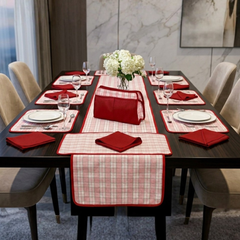 18 Pcs Quilted Table Runner Set Nicollet Red (8 Chairs Table)