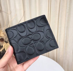 Designer Coach Leather Bifold Men Wallet Black