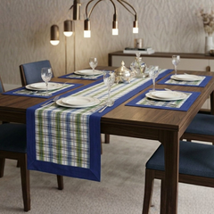 7 Pcs Quilted Table Runner Set Bistro Blue
