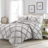 8 Pcs Cross Ruffled Silver Grey Bed Sheet Set (Quilt, Pillow & Cushion Covers)