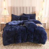 8 Pcs Soft Fluffy Fur Navy Blue Bed Sheet Set (Quilt, Pillow & Cushion Covers)
