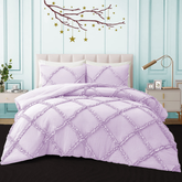 8 Pcs Cross Ruffled Purple Bed Sheet Set (Quilt, Pillow & Cushion Covers)