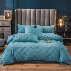 8 Pcs Pinch Pleat Duvet Cover Set Blue T250
