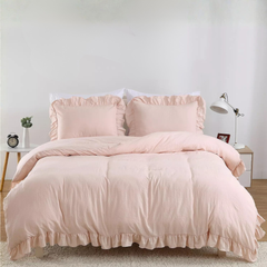 8 Pcs Ruffle Pink Bed Sheet Set (Quilt, Pillow & Cushion Covers)