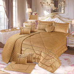 Adagio 14 Pcs Palachi Bedding Set with Filled Comforter Golden