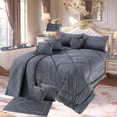 Adagio 14 Pcs Palachi Bedding Set with Filled Comforter Grey