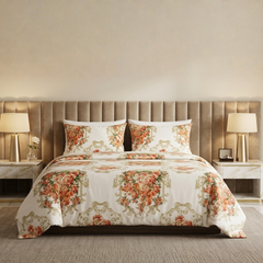 Cogent 3 Pcs Bedding Set Ivory Gold Floral