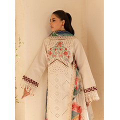 Damas 3 PC Embroidered Unstitched Suit White