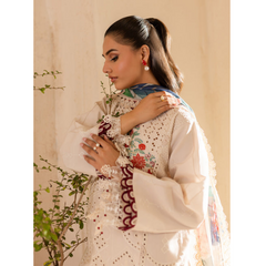 Damas 3 PC Embroidered Unstitched Suit White