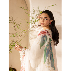 Damas 3 PC Embroidered Unstitched Suit White