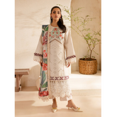 Damas 3 PC Embroidered Unstitched Suit White