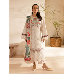 Damas 3 PC Embroidered Unstitched Suit White