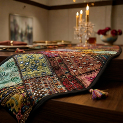 Dawdle 7 Pcs Embroidered Table Runner Set Red