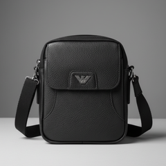 Designer Armani Leather Crossbody Bag Black ( Made in Italy )