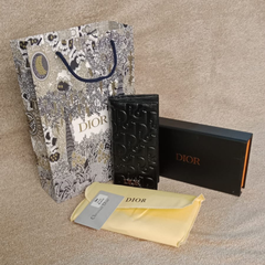 Designer Dior Leather Long Wallet Black