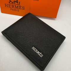Designer Hermes Leather Bifold Men Wallet Black ( Made in Italy )