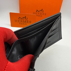 Designer Hermes Leather Bifold Men Wallet Black ( Made in Italy )