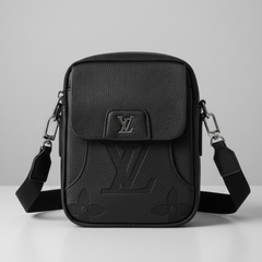 Designer LV Leather Crossbody Bag Black ( Made in Italy )