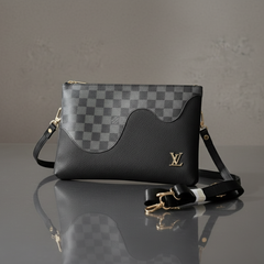 Designer LV Leather Crossbody Bag Black ( Made in Italy )
