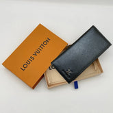 Designer LV Leather Men Long Wallet Textured Black (Made in Italy)