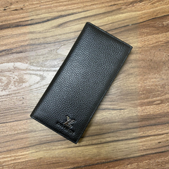 Designer LV Leather Men Long Wallet Textured Black (Made in Italy)