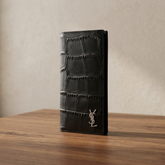 Designer YSL Leather Long Wallet Black