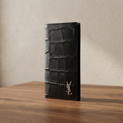 Designer YSL Leather Long Wallet Black