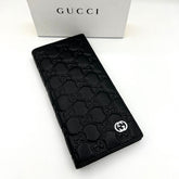 Designer Gucci Leather Men Long Textured Wallet Black ( Made in Italy )