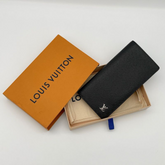 Designer LV Leather Men Long Wallet Black (Made in Italy)