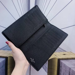Designer LV Leather Men Long Wallet Black (Made in Italy)