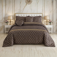 Elixir 5 Pcs Velvet Bedding Set Brown
