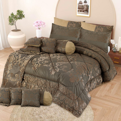 Elva 14 Pcs Palachi Bedding Set with Filled Comforter Olive Green