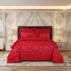 Ethereal 5 Pcs Quilted Palachi Velvet Red Bedding Set