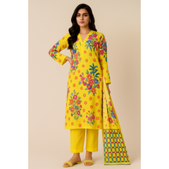 Ethnic 3 Pcs Unstitched Printed Lawn Yellow