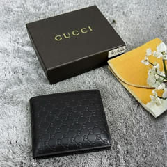Gucci Leather Bifold Men Wallet Black Textured ( Made In Italy )