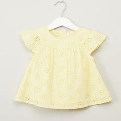 Juniors Schiffli Top with Cap Sleeves