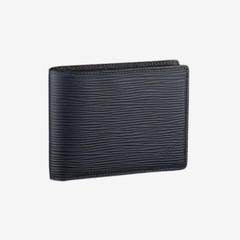 LV Leather Bifold Men Wallet Black Textured (Made In Italy)