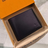 LV Premium Leather Bifold Men Wallet Black Textured (Made In Italy)