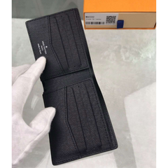 LV Premium Leather Bifold Men Wallet Black Textured (Made In Italy)