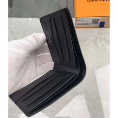 LV Premium Leather Bifold Men Wallet Black Textured (Made In Italy)