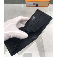 LV Premium Leather Bifold Men Wallet Black Textured (Made In Italy)