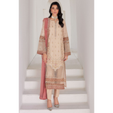 Laila Unstitched Embroided Lawn Suit Brown
