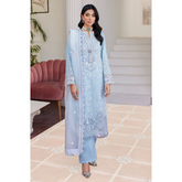 Laila Unstitched Embroided Lawn Suit Ice Blue
