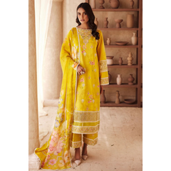 Laila Unstitched Embroided Lawn Suit Yellow