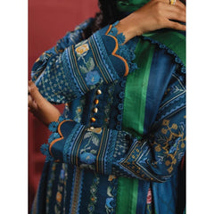 Maha 3 Pcs Embroidered Unstitched Winter Suit Blue