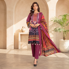 Mashaal 3 Pcs Unstitched Embroidered Lawn Suit Maroon
