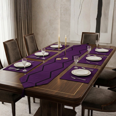 Moroco 9 Pcs Embroidered Table Runner Set Purple ( 8 Seater )