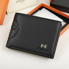 Premium Hermes Leather Bifold Men Wallet Black ( Made in Italy )